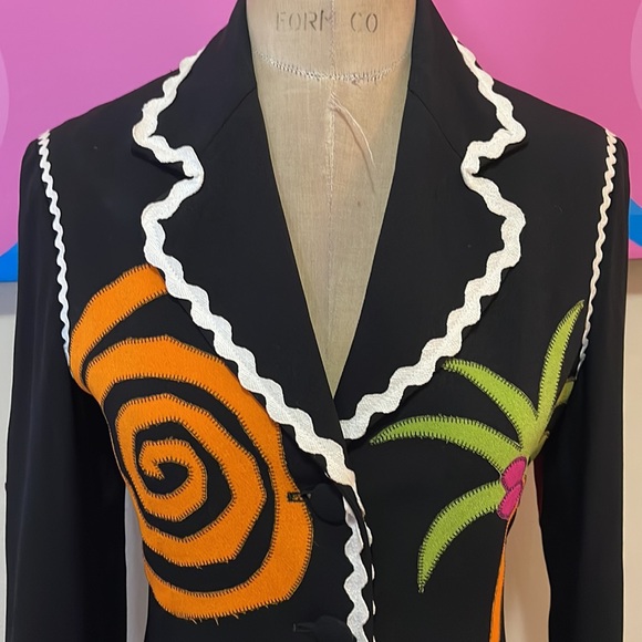 Moschino Rickrack Black Blazer The Nanny Iris Apfel Sun Dove Palm Tree - Picture 3 of 16